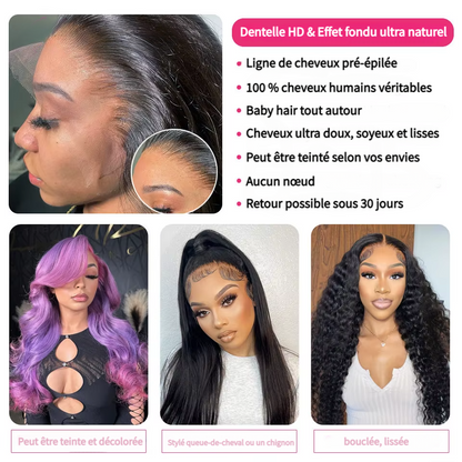 Cheveux naturels avec tulle frontal HD