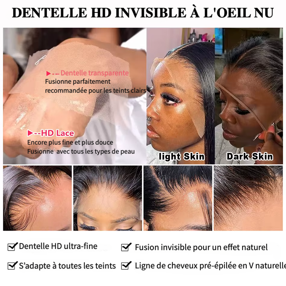 Cheveux naturels avec tulle frontal HD